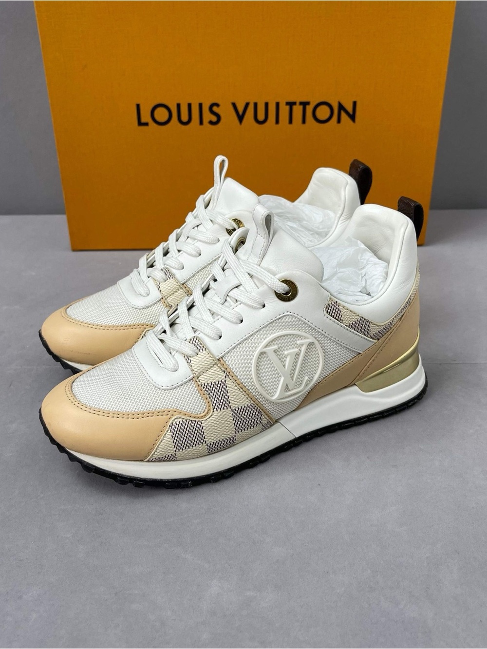 Louis Vuitton Cream & Beige Checkerboard Women's Sneakers